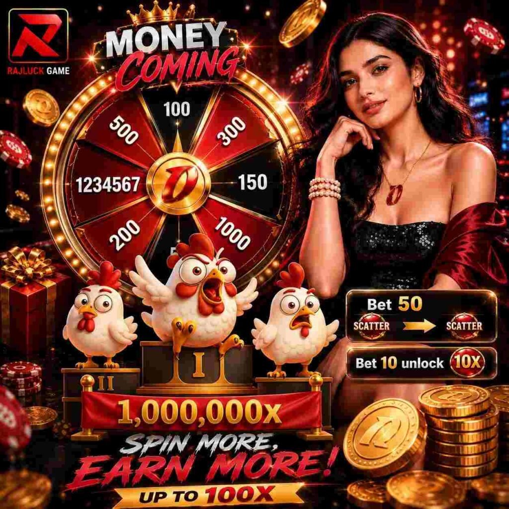 Rajluck Game app screen featuring online games, bonus rewards, secure account access, and mobile-friendly gameplay.