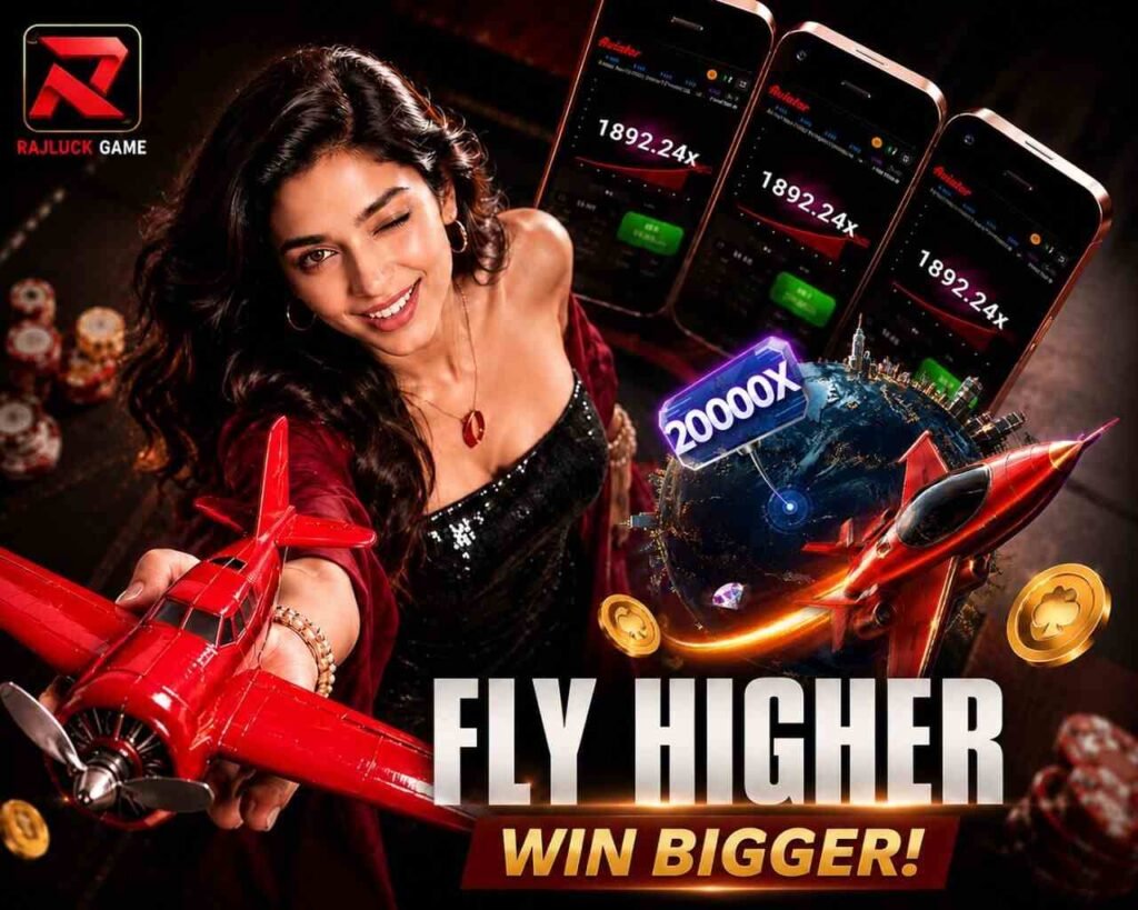 Rajluck Game app interface with gaming options, daily rewards, bonus offers, and smooth mobile navigation.